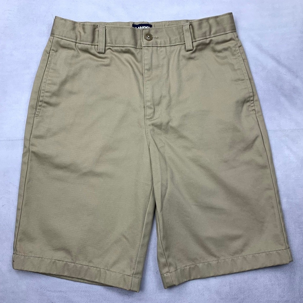 Lands End Women Khaki Chino Shorts Tan Cotton Twill Flat Front 18S 529046